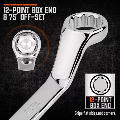 9Pcs 75-Degree Offset Double Box End Metric Wrench Set With Pouch