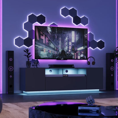 TV Stand for 65 Inch TV Entertainment Center with LED Lit Storage Cabinet for Living Room with Ample Storage