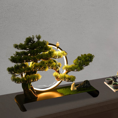 Artificial Tree, Incense Burner, Ceramic Zen Bonsai Pine with LED Light Ring