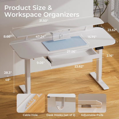 Electric Standing Desk with Drawers, Sit/Stand up Desk, Height Adjustable Ergonomic Home Office Computer Desk