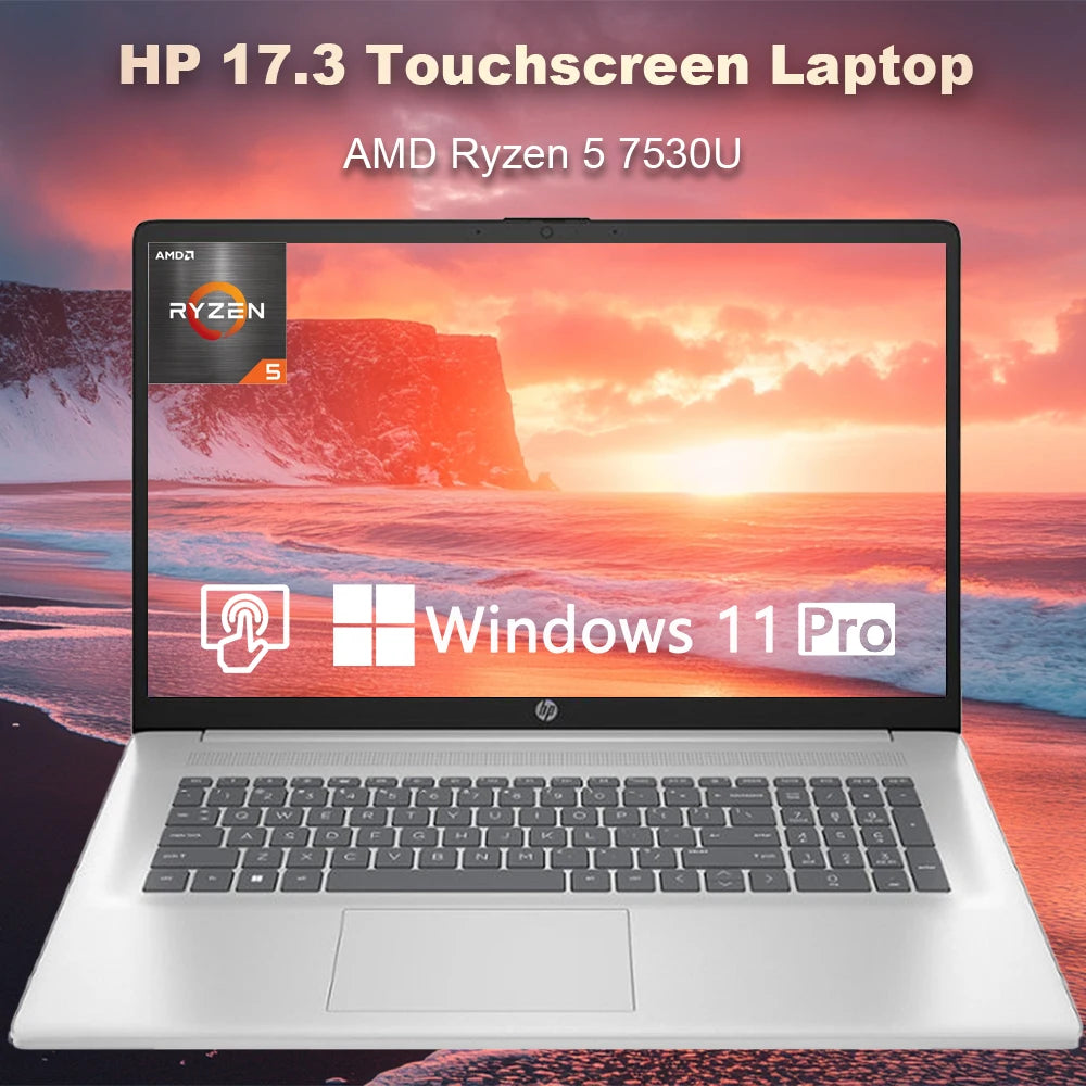 HP 17.3" Laptop, HD+ Touchscreen Display, AMD Ryzen 5 7530U(Beats i7-1165G7),Up to 64GB RAM,2TB SSD, Wi-Fi 6,Win 11 Pro
