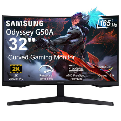 Samsung Odyssey G550A 32'' Gaming Monitor, QHD (2560 x 1440) 1Ms 165Hz Curved Monitor, AMD FreeSync Premium