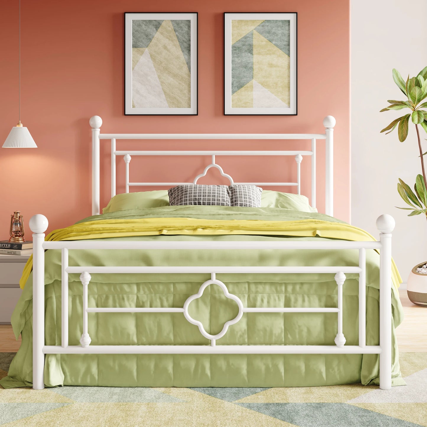 Metal Platform Bed Frame, Vintage Victorian Style, Wrought Iron Headboard and Footboard