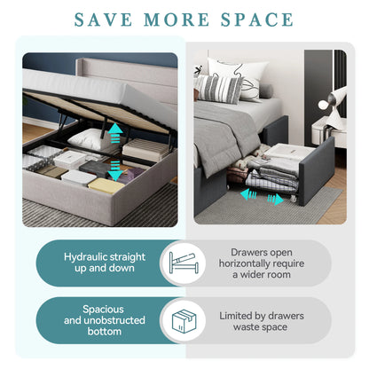 Heavy-Duty Hydraulic Lift Up Storage Bed with Wingback Headboard