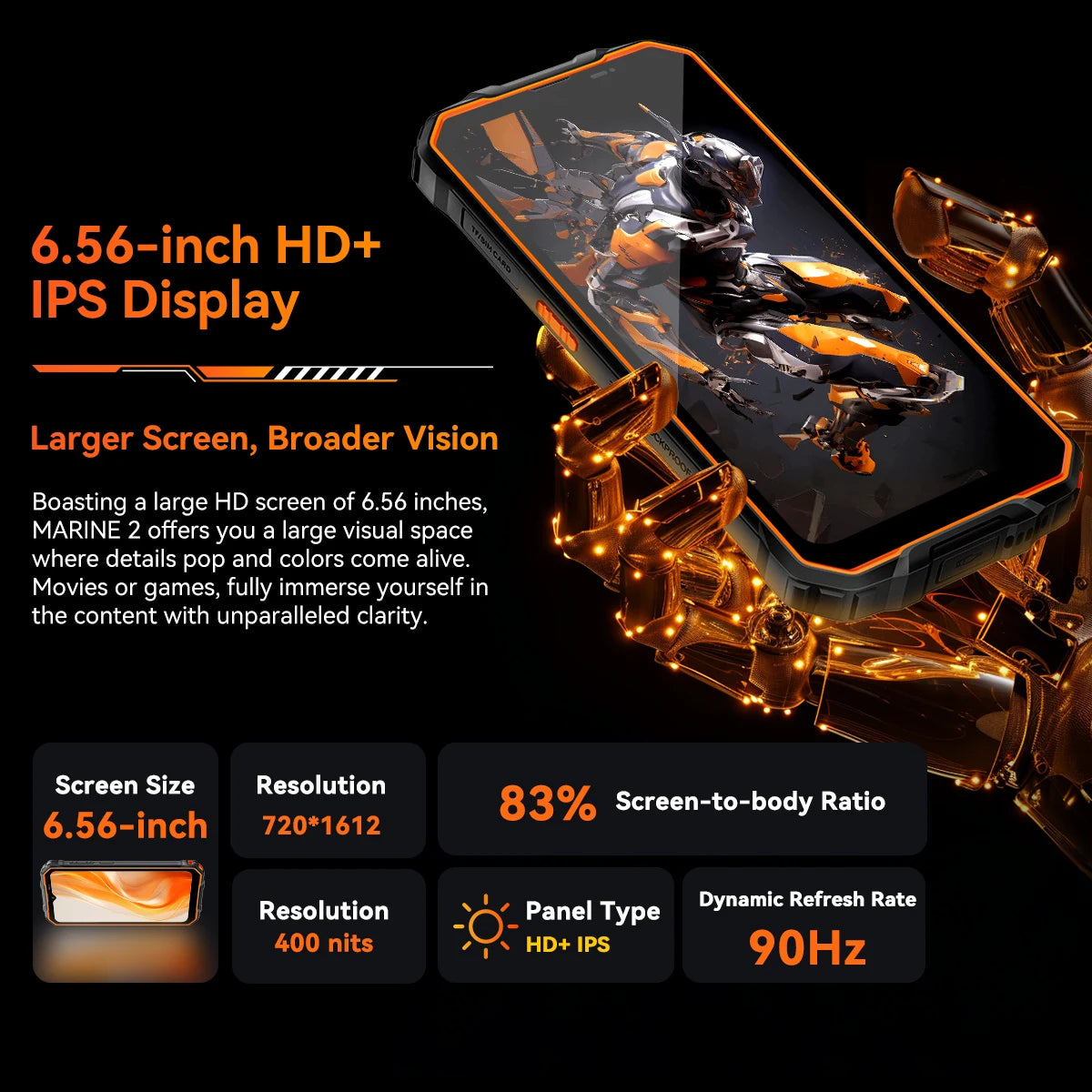OSCAL Marine 2 AI Outdoor Mobile Phone, 6.56 Inch Rugged Smartphone Android 15, 8+16GB RAM, 256GB+2TB ROM 11000mAh, Unisoc T615