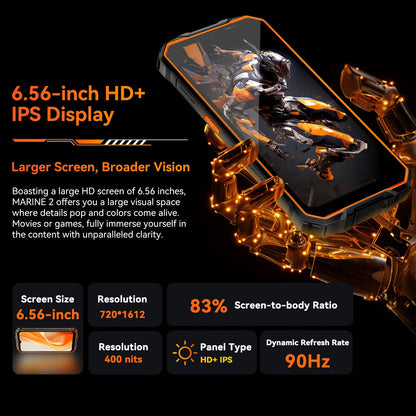 OSCAL Marine 2 AI Outdoor Mobile Phone, 6.56 Inch Rugged Smartphone Android 15, 8+16GB RAM, 256GB+2TB ROM 11000mAh, Unisoc T615