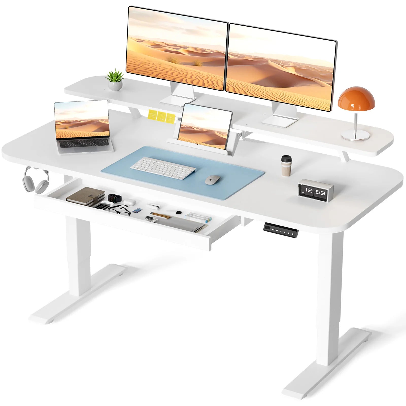 Electric Standing Desk with Drawers, Sit/Stand up Desk, Height Adjustable Ergonomic Home Office Computer Desk