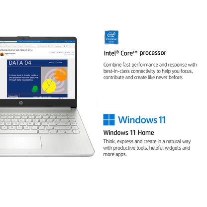 HP 14" Business Laptop, Intel Celeron N4120, Up to16GB RAM, 384GB Storage(128GB eMMC+256GB Micro SD), 1 Year Office 365, Silver