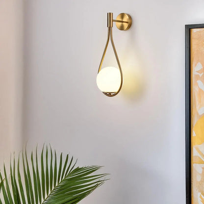 LED Indoor Metal Wall Sconce Wall Light, Gold With White Glass Shade