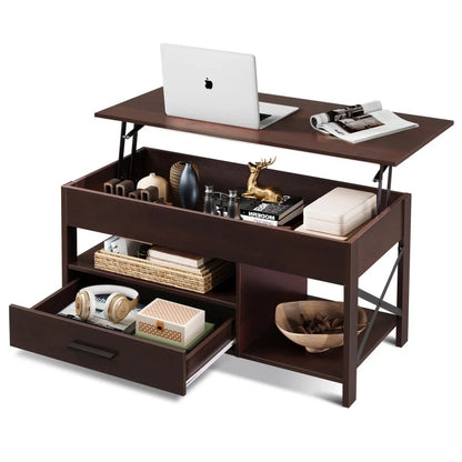 Lift Top Coffee Table with Hidden Compartment Storage Drawers and Storage Shelf for Living Room Reception Room