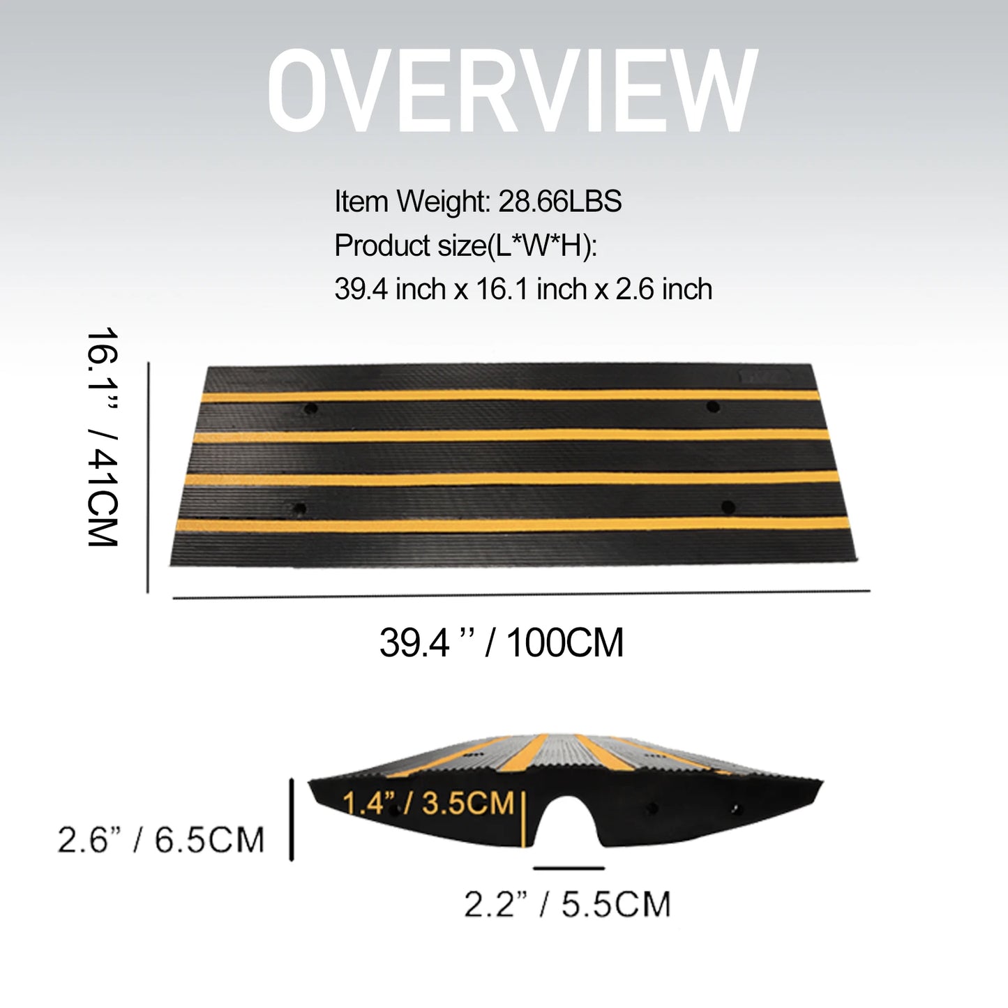 6ft Heavy-Duty Rubber Driveway Curb Ramp