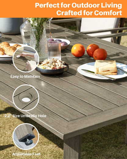 SeeHill 9-Piece Patio Swivel Dining Set, Aluminum Table with 8 Swivel Chairs, Limed Oak Outdoor Furniture for Deck, Garden