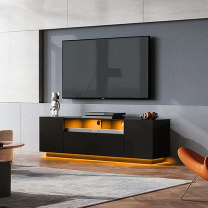 TV Stand for 65 Inch TV Entertainment Center with LED Lit Storage Cabinet for Living Room with Ample Storage