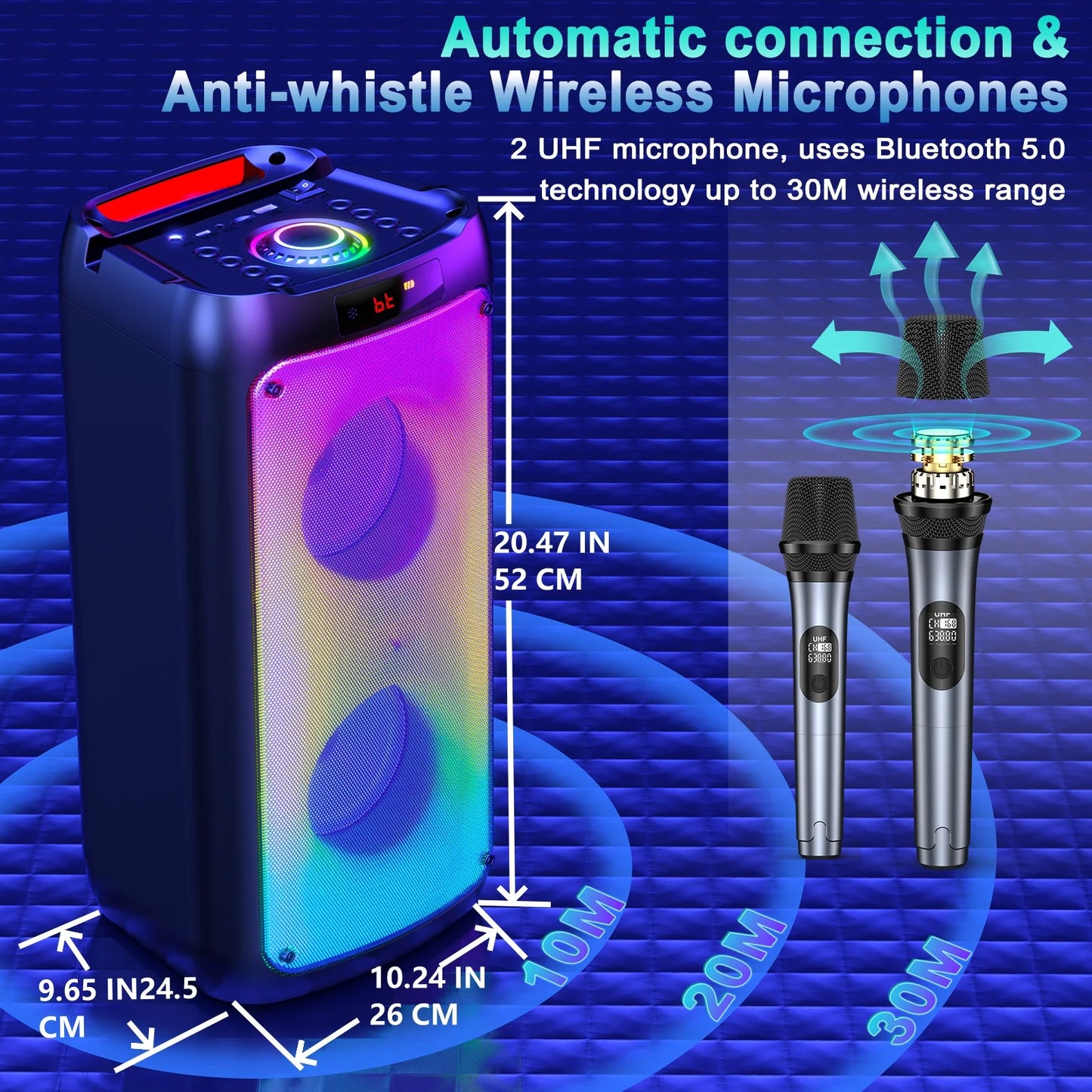 Wireless Bluetooth Karaoke Machine with 2 Microphone