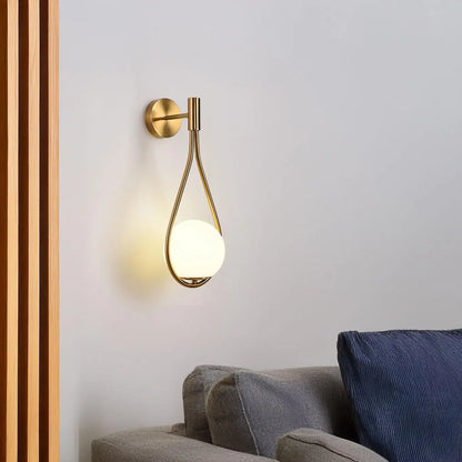 LED Indoor Metal Wall Sconce Wall Light, Gold With White Glass Shade