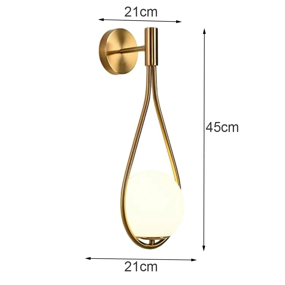 LED Indoor Metal Wall Sconce Wall Light, Gold With White Glass Shade