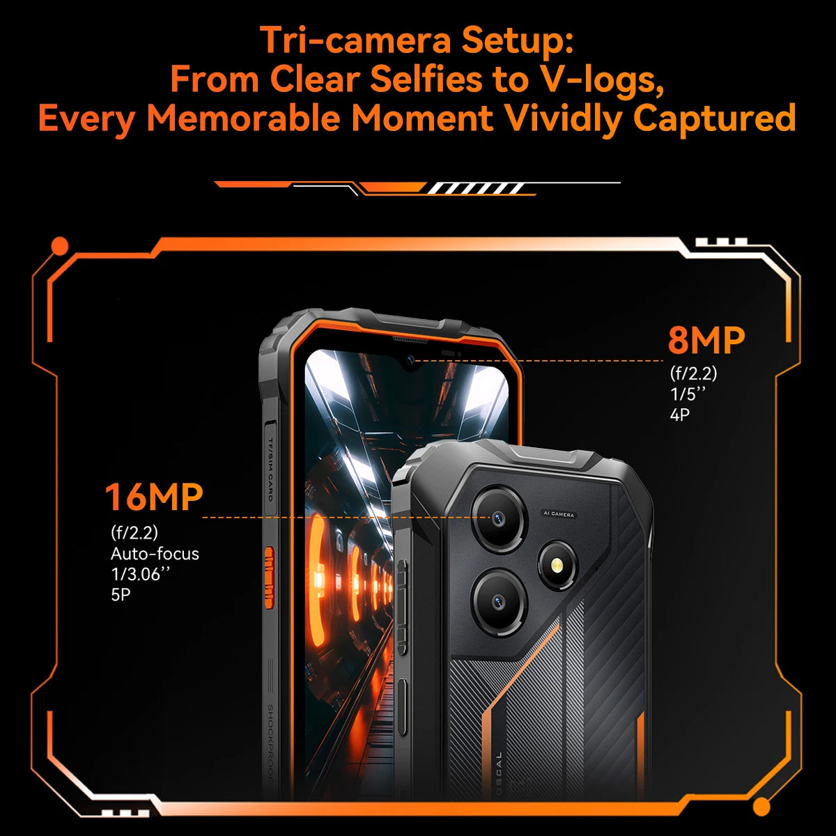 OSCAL Marine 2 AI Outdoor Mobile Phone, 6.56 Inch Rugged Smartphone Android 15, 8+16GB RAM, 256GB+2TB ROM 11000mAh, Unisoc T615