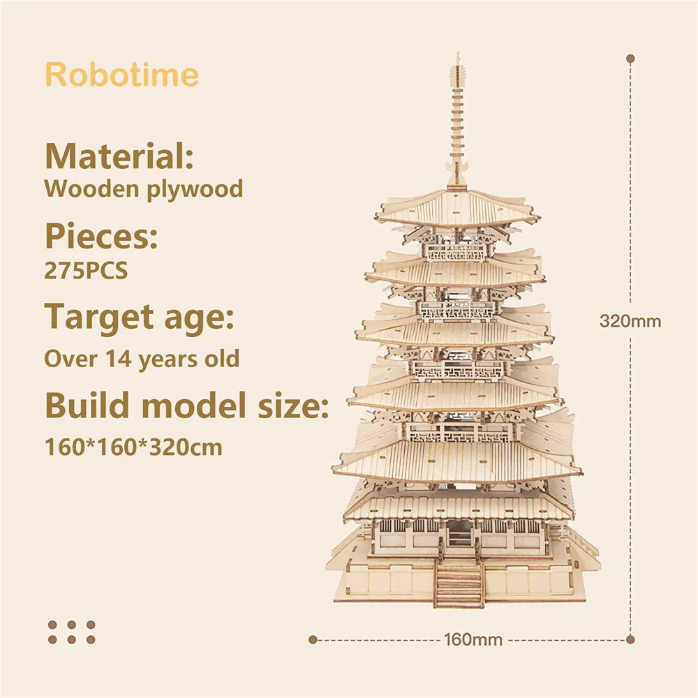 275pcs DIY 3D Five-storied Pagoda Wooden Puzzle