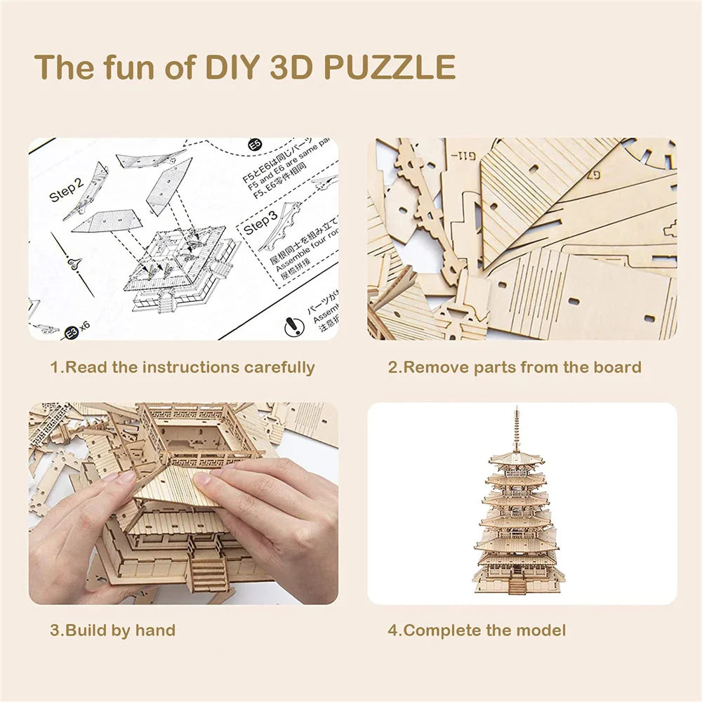 275pcs DIY 3D Five-storied Pagoda Wooden Puzzle
