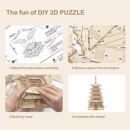 275pcs DIY 3D Five-storied Pagoda Wooden Puzzle