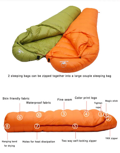 Very Warm White Goose Down Filled Adult Mummy Style Sleeping Bag