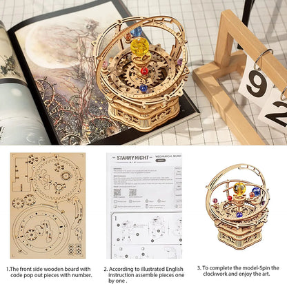84pcs Rotatable DIY 3D Starry Night Wooden Model Building Kit