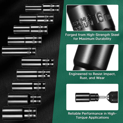 10pcs/set Pneumatic 8-24mm Extended Hex Socket kit