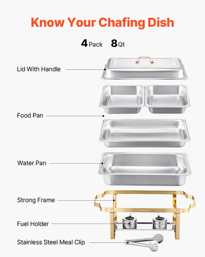 4 Pack, 8 Qt. Stainless Steel Chafing Dish Buffet Set