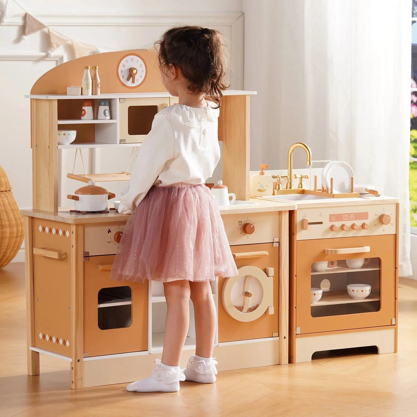 Kids Wooden Play Kitchen All in One Corner Set