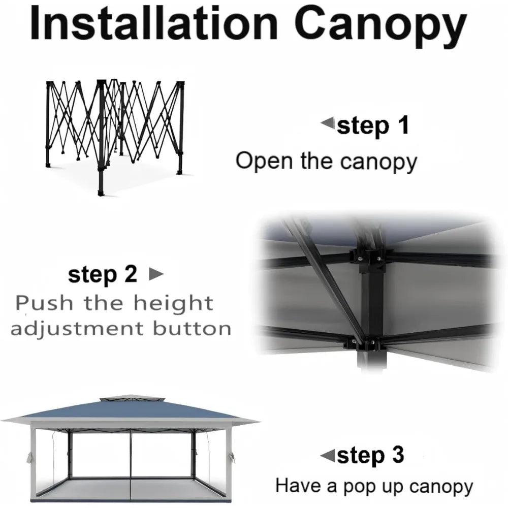 13x13 Outdoor Gazebo, Double Roof Patio Gazebo with Mosquito Netting, 3 Adjustable Heights Foldable Tent Shelter Quick Setup, fo