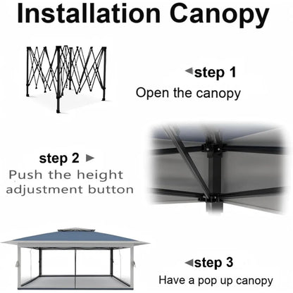 13x13 Outdoor Gazebo, Double Roof Patio Gazebo with Mosquito Netting, 3 Adjustable Heights Foldable Tent Shelter Quick Setup, fo