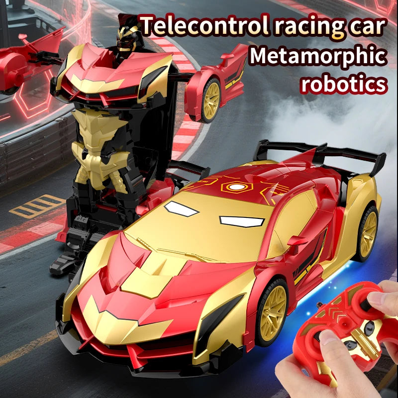RC Transforming Remote Control Car 2.4GHz With Dual-Color Lights, Fast 360°Rotation, One-Click Deformation