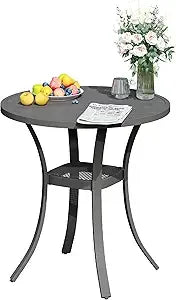 Outdoor Patio Round Dining Table for 6, 49.9" x 49.9" Metal Sleek Slat Dining Table with Umbrella Hole for Lawn Garden Deck Back