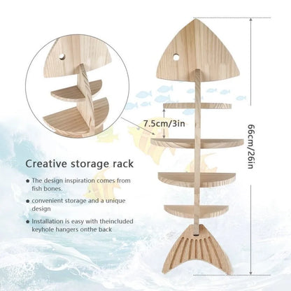 1pc Creative Wooden Fishbone Wall Storage Shelf, Multilayer Stylish Home Decor Rack, Bathroom Storage Shelf