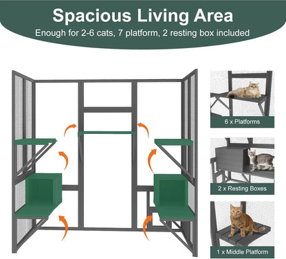 Catio Outdoor Cat Enclosure, Large Cat House for Multiple Cats Walk in Cat Cage with Waterproof Cover and Sunshine Panel Roof
