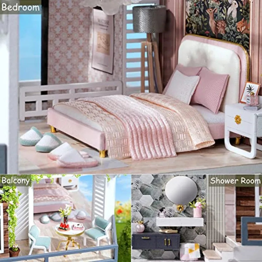 1:24 Scale Wooden Garden Villa with Furniture