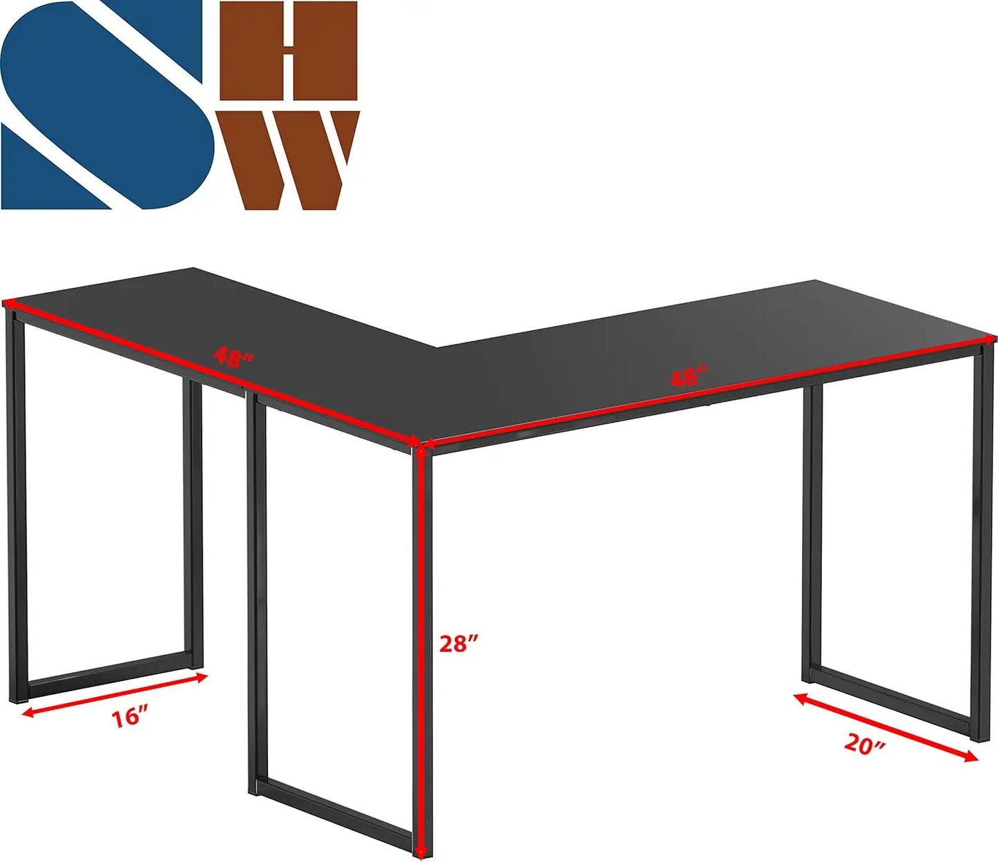 48x48 Inch L-Shape Home Office Computer Desk, Black - Space-Saving Design