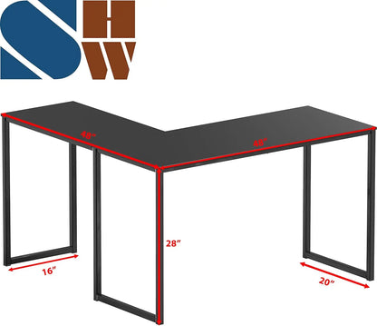 48x48 Inch L-Shape Home Office Computer Desk, Black - Space-Saving Design