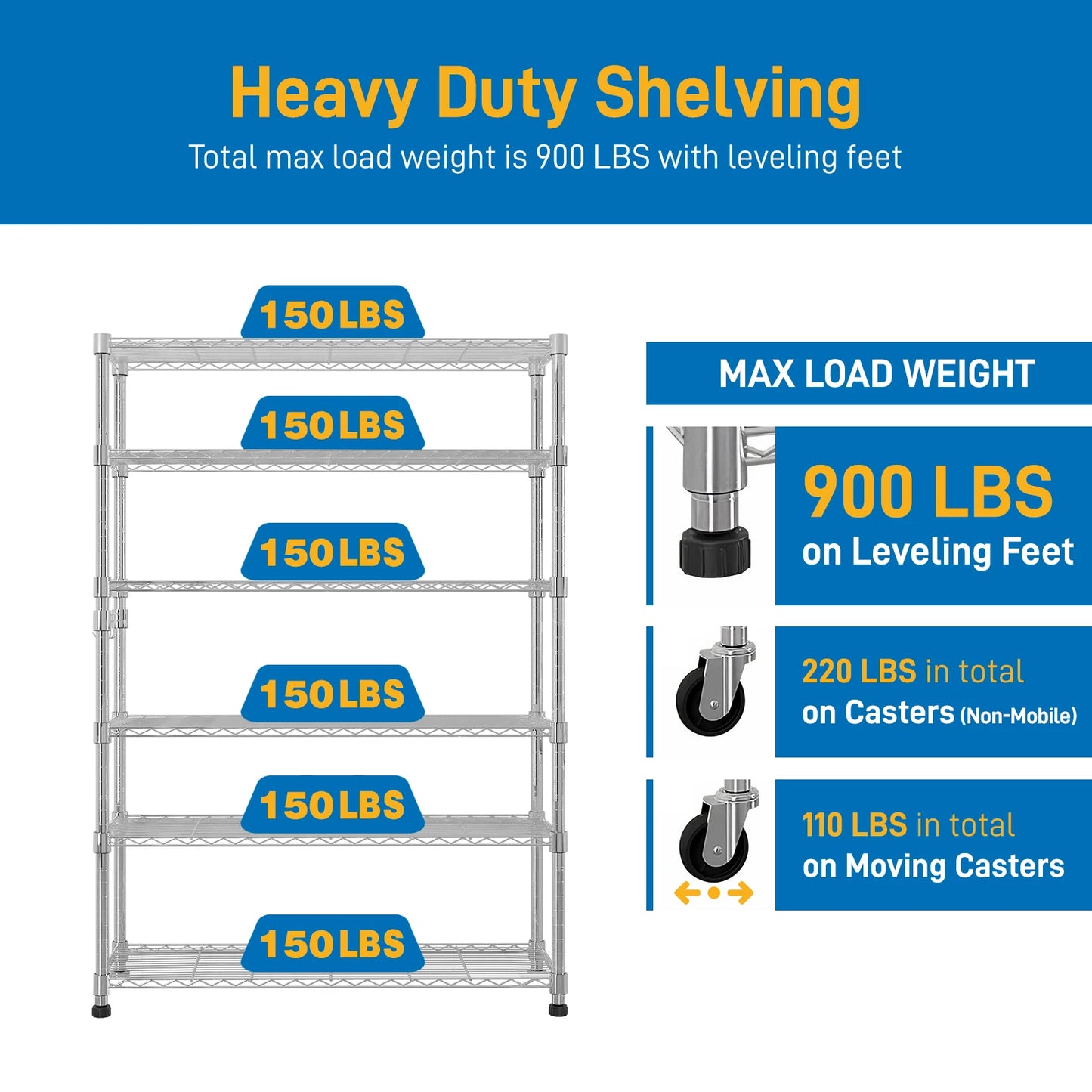 6-Tier Adjustable Metal Shelf with Wheels