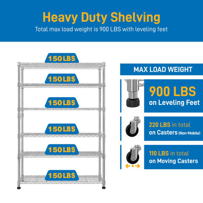 6-Tier Adjustable Metal Shelf with Wheels