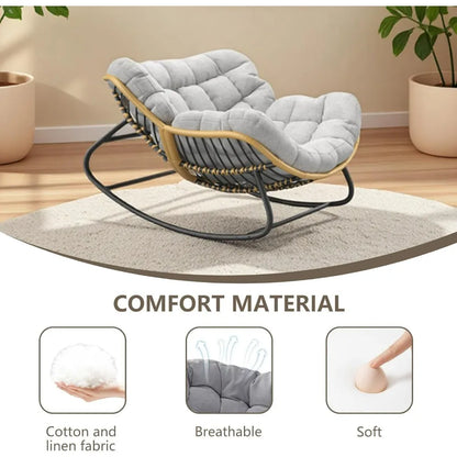 Oversized Papasan Rocking Chair With Thick Cushion Rattan Wicker Egg Chair for Indoor Outdoor Patio Bedroom Living Room