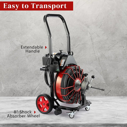 Drain Cleaner Machine 100 FT, With Auto Feed and 4 Cutters