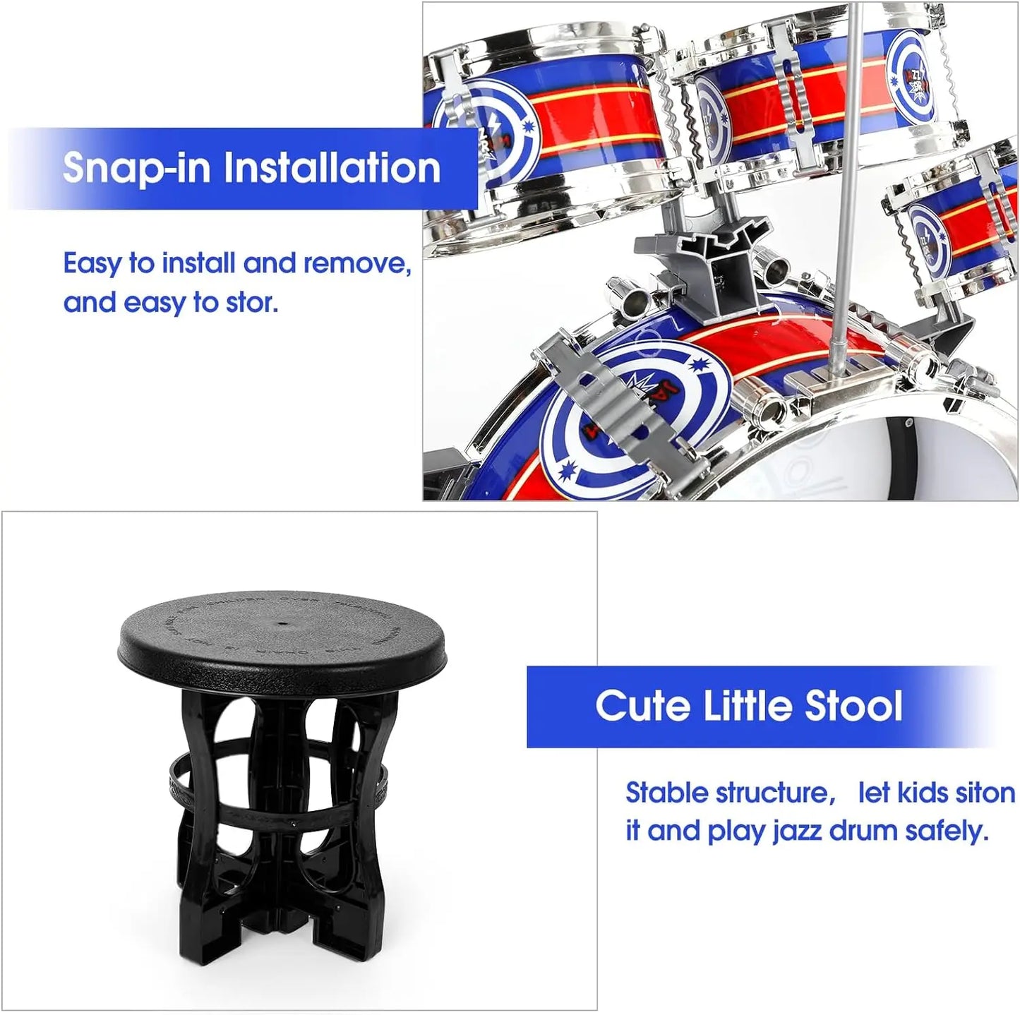 Mini Jazz Drum Set With 6 Drums and Stool
