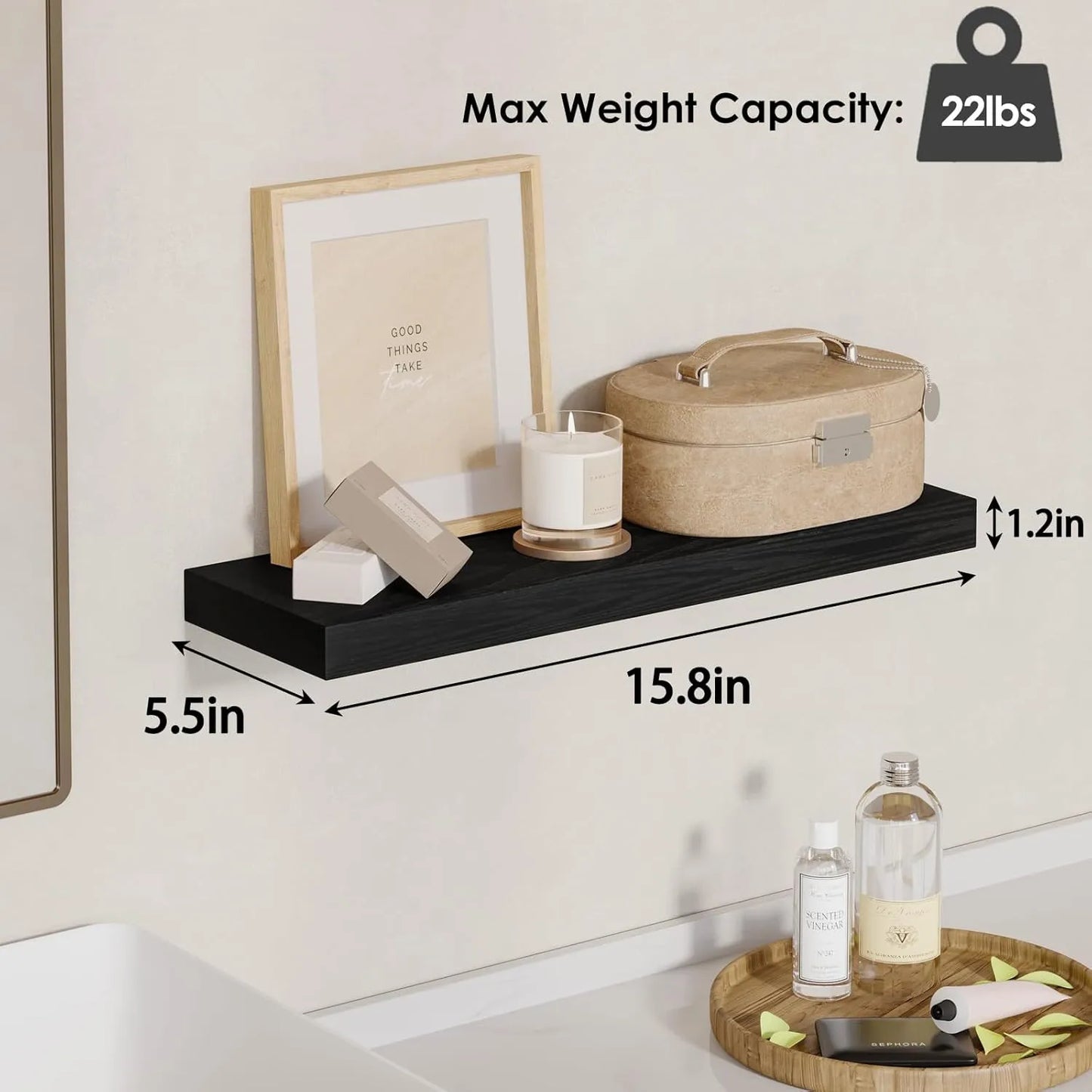 4 PACK Floating Shelves; Black Wall Mounted Display Shelves for Living Room Bedroom Home Decor