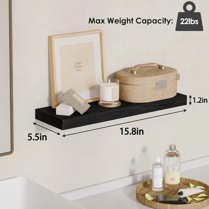 4 PACK Floating Shelves; Black Wall Mounted Display Shelves for Living Room Bedroom Home Decor