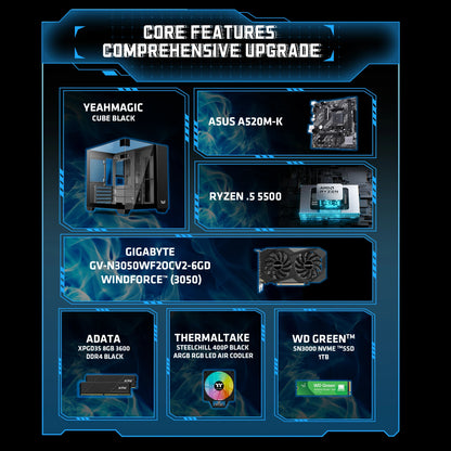 YEAH MAGIC AMD Ryzen 5 5500 Gaming Desktop 16GB(8G*2) DDR4 3600 1T NVME SSD 3050 Graphics card Win11 Home Gamer Desktop PC in US