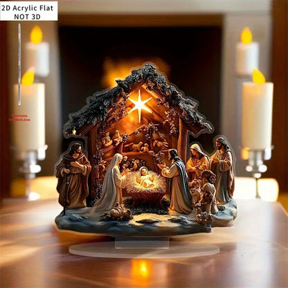 Religious Christmas Nativity Scene Tabletop Decoration with 2D Flat Design - Creative Christian Holiday Decor for DeskTop