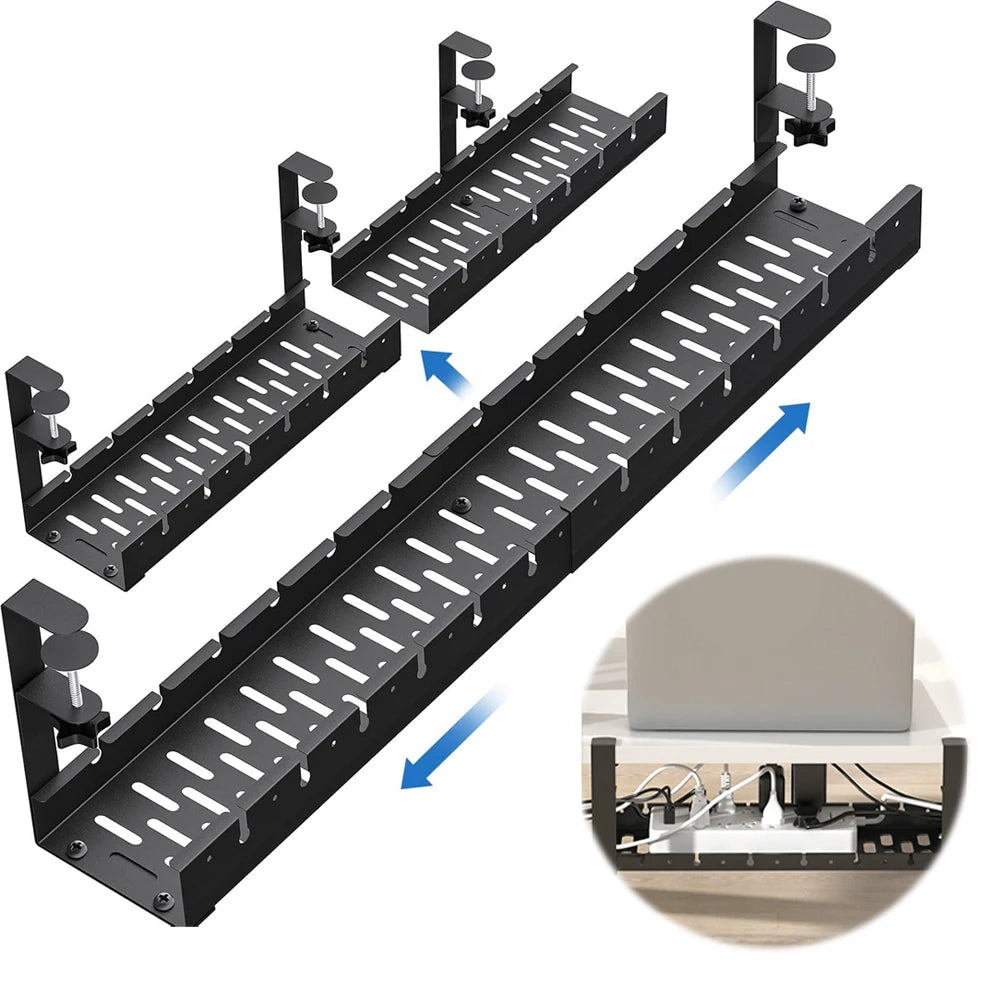 Clamp Mounted Under Desk Cable Management Tray