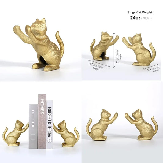 Heavy Duty Cast Iron Lucky Cat Bookend Shelf Décor