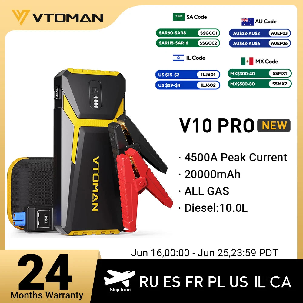 VTOMAN Power Bank 20000mAh Jump Starter Portable Car Battery Booster